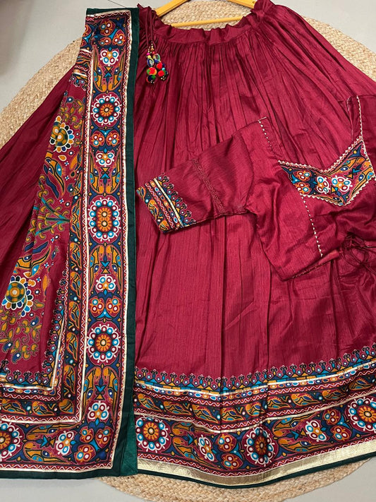 Tussar Silk Tumil Maroon Festive Lehenga Choli