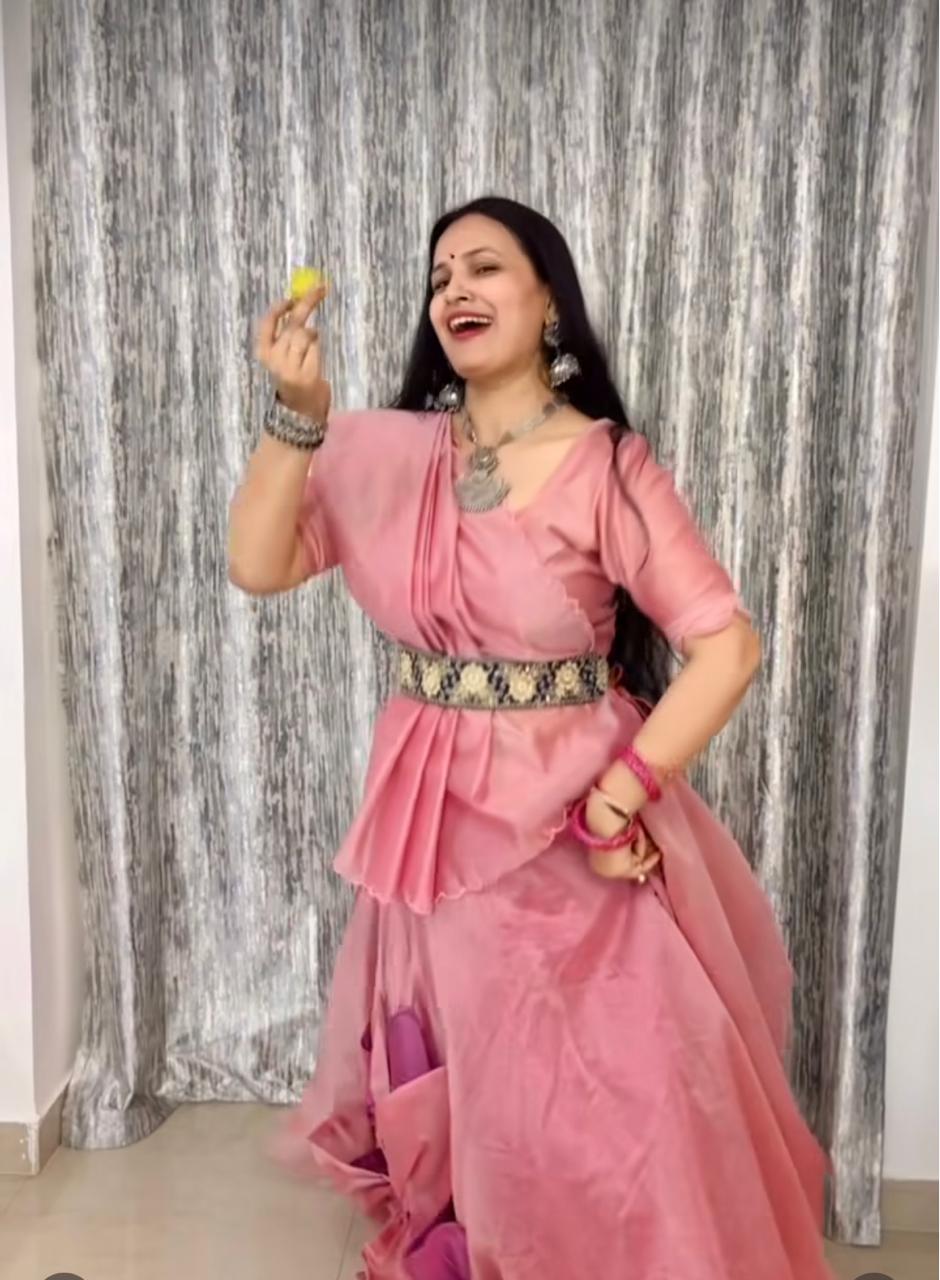 Chanderi Silk Pink Tashi Festive Lehenga