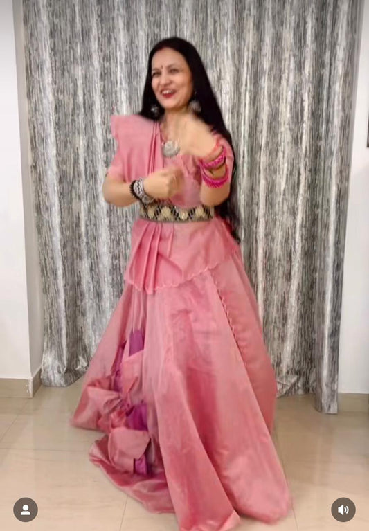Chanderi Silk Pink Tashi Festive Lehenga