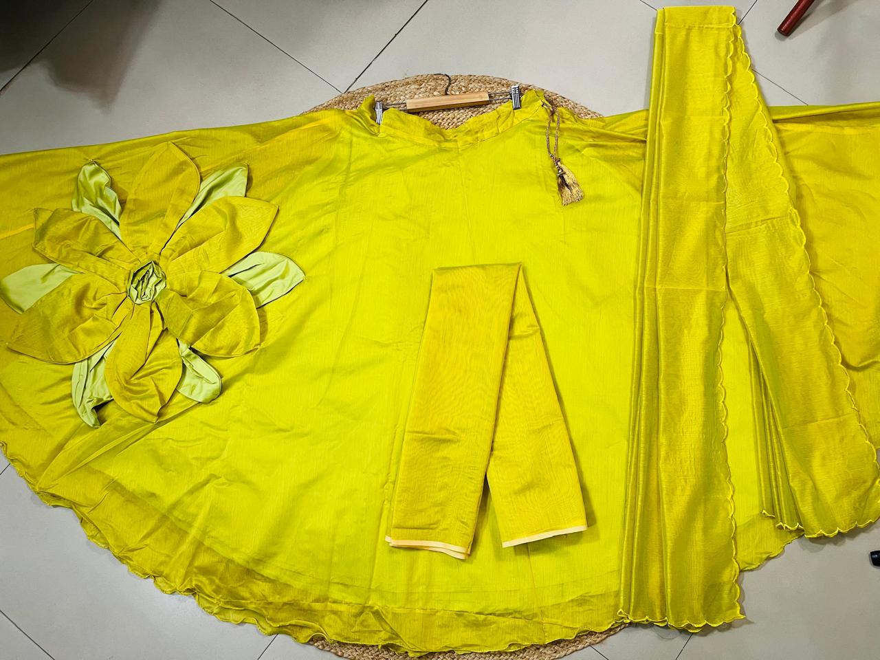 Chanderi Silk Yellow Yashi Festive Lehenga