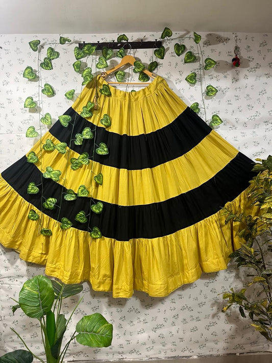 Tiered Rayon Yellow Black Monali Indian Skirt