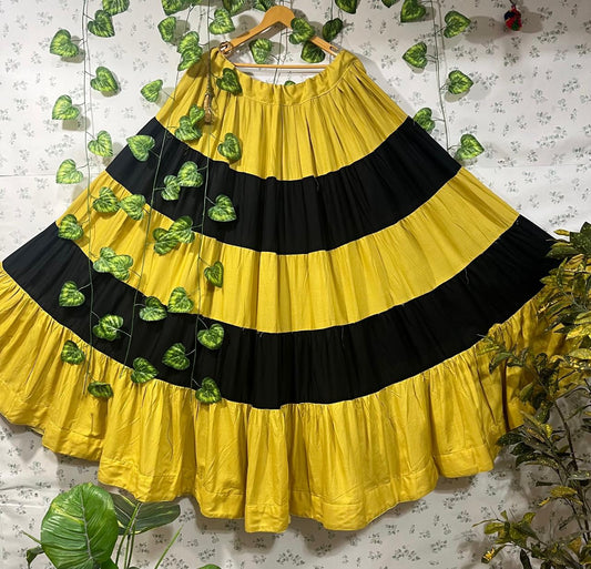 Tiered Rayon Yellow Black Monali Indian Skirt