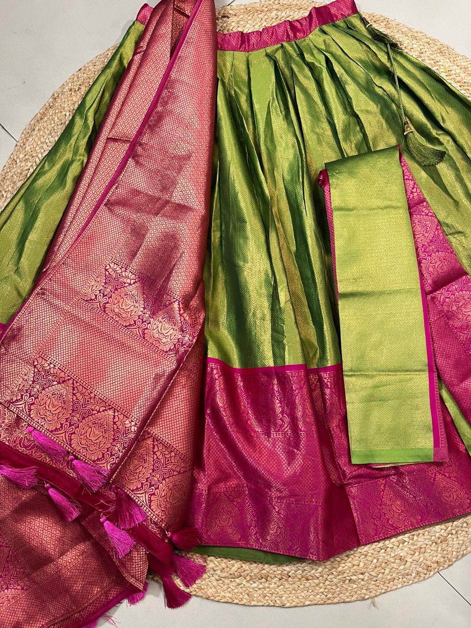 Green Fuchsia Kanjivaram Pali Wedding Lehenga