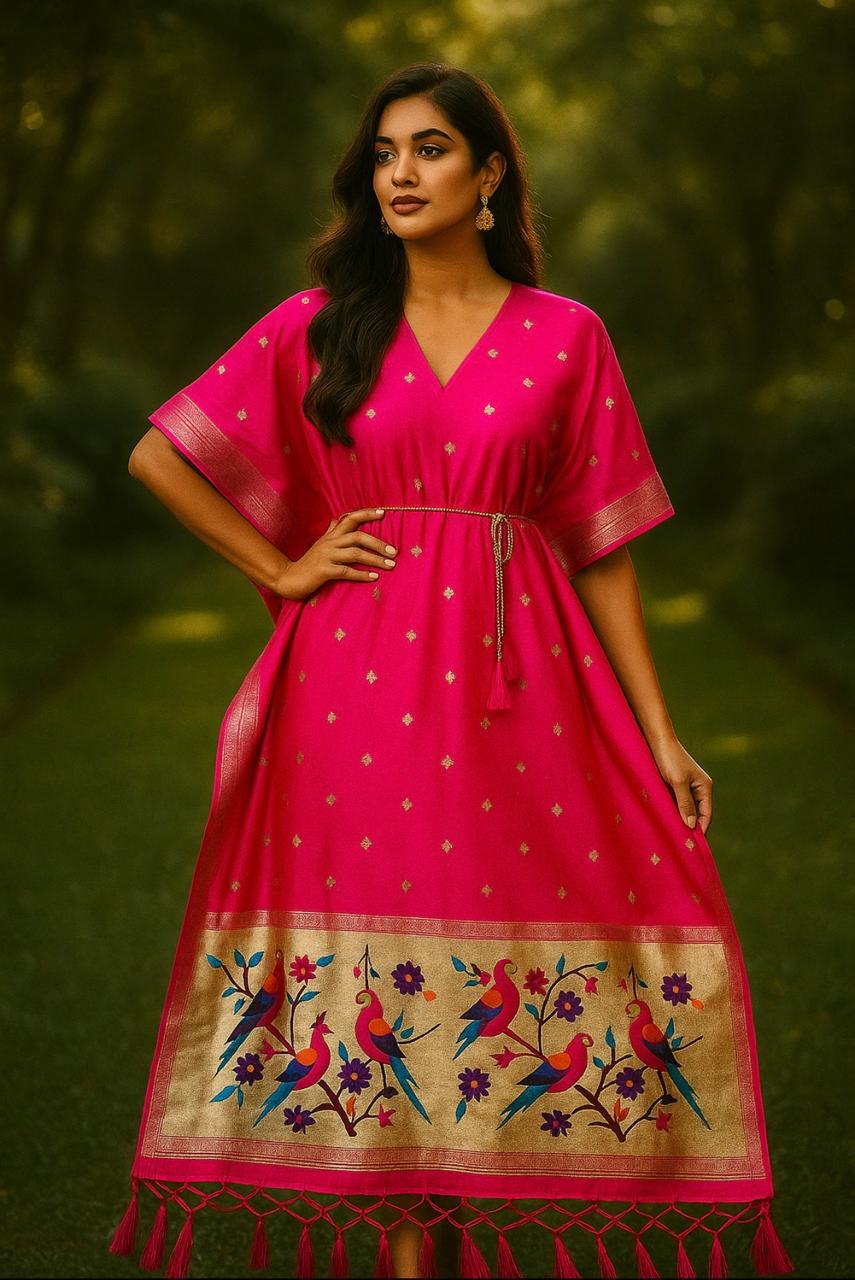 Fuchsia Paithani Silk Mohini kaftan
