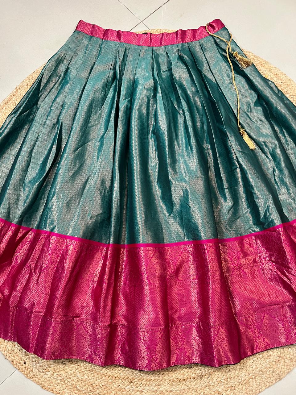 Teal Fuchsia Kanjivaram Pattu Wedding Lehenga