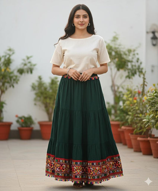 Kutch Green Ginni Rayon Indian Skirt