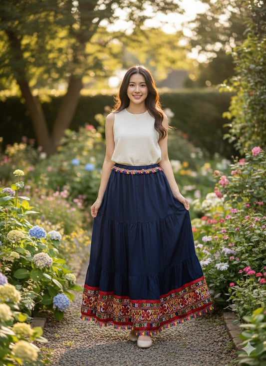 Kutch Navy Blue Nidhi Rayon Indian Skirt
