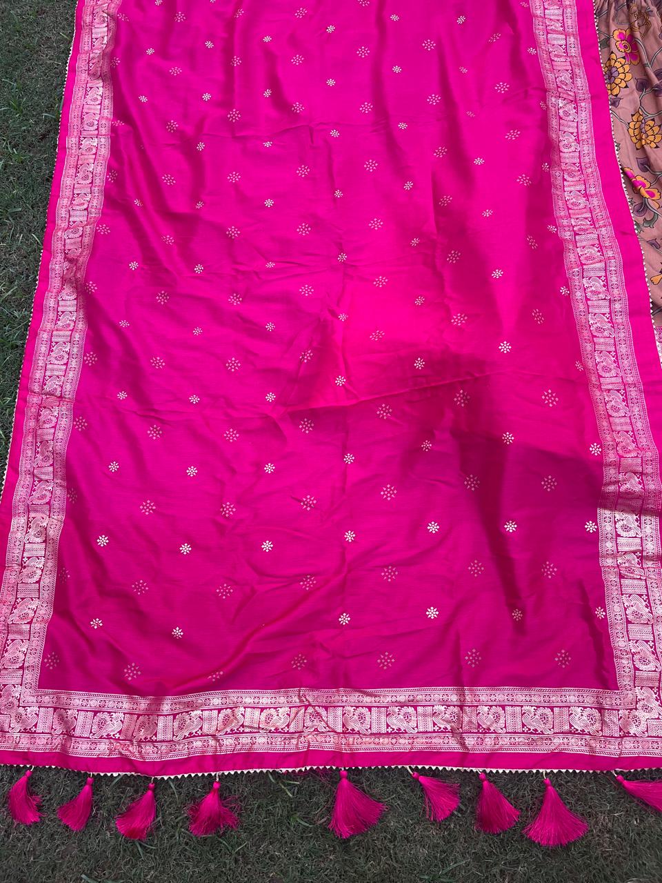 Tussar Fuchsia Beige Rajshree Lehenga