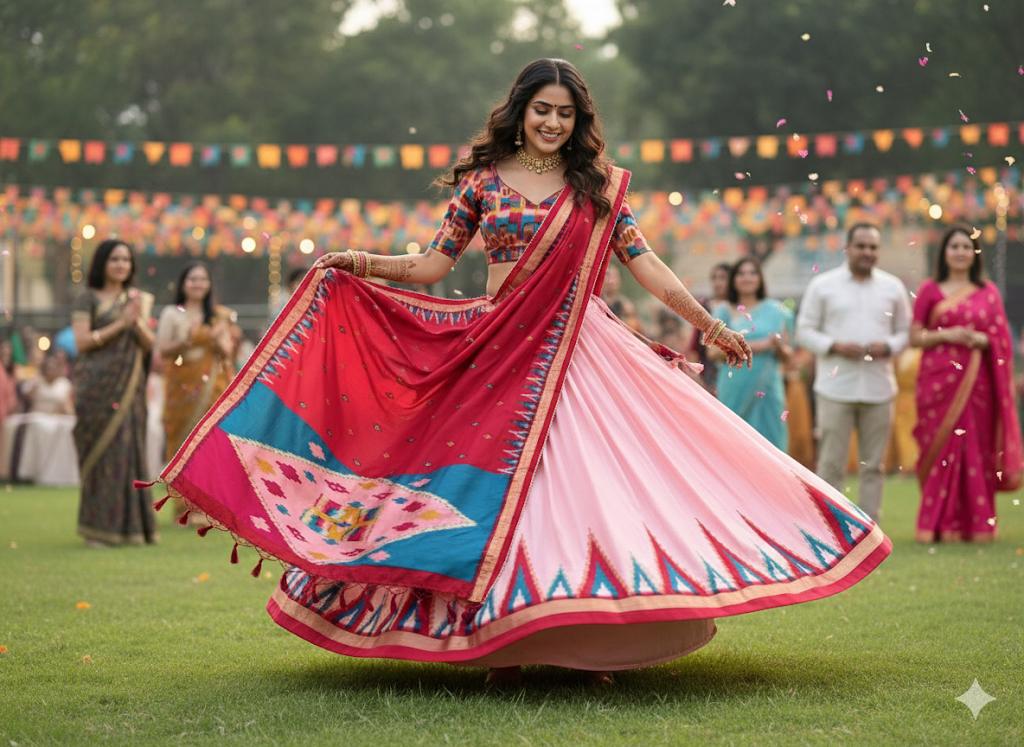 Tussar Silk Pink Prachi Festive Lehenga