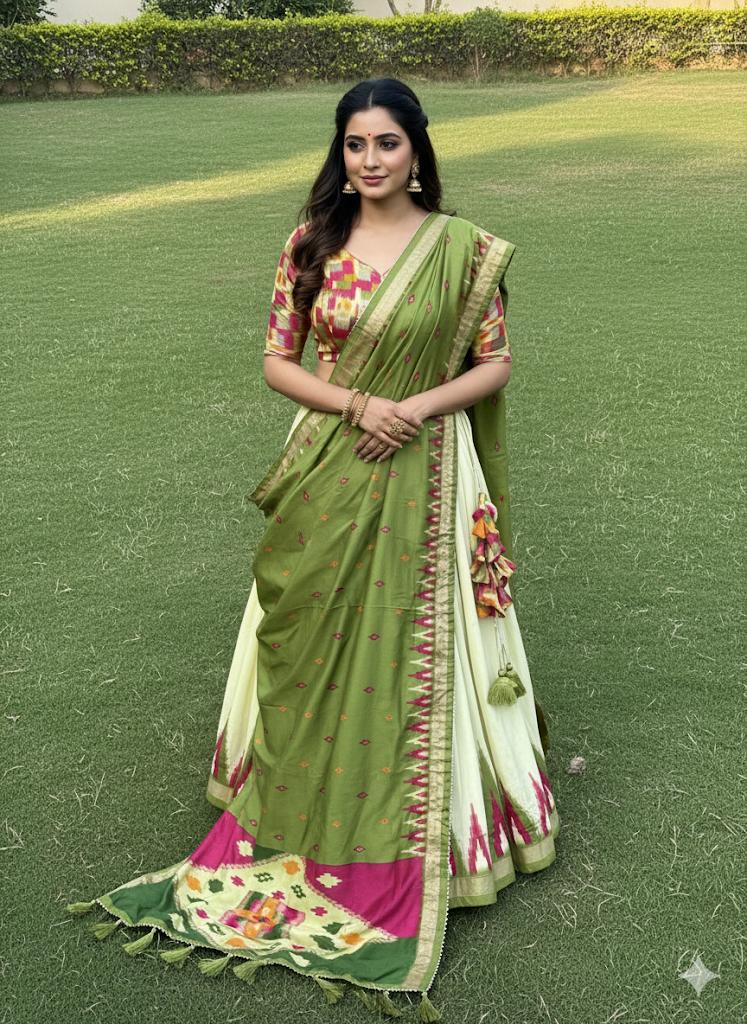 Tussar Silk Green Taru Festive Lehenga