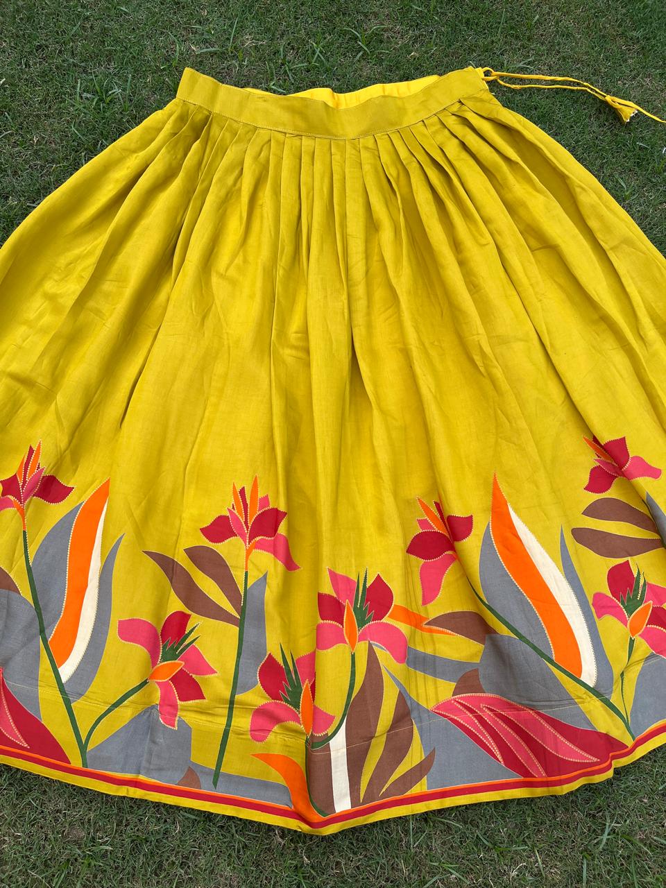 Chanderi Viscose Floral Rumi Yellow Floral Lehenga