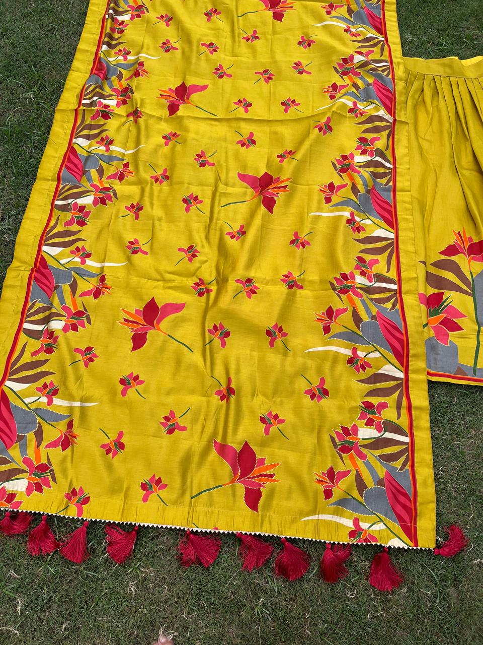 Chanderi Viscose Floral Rumi Yellow Floral Lehenga