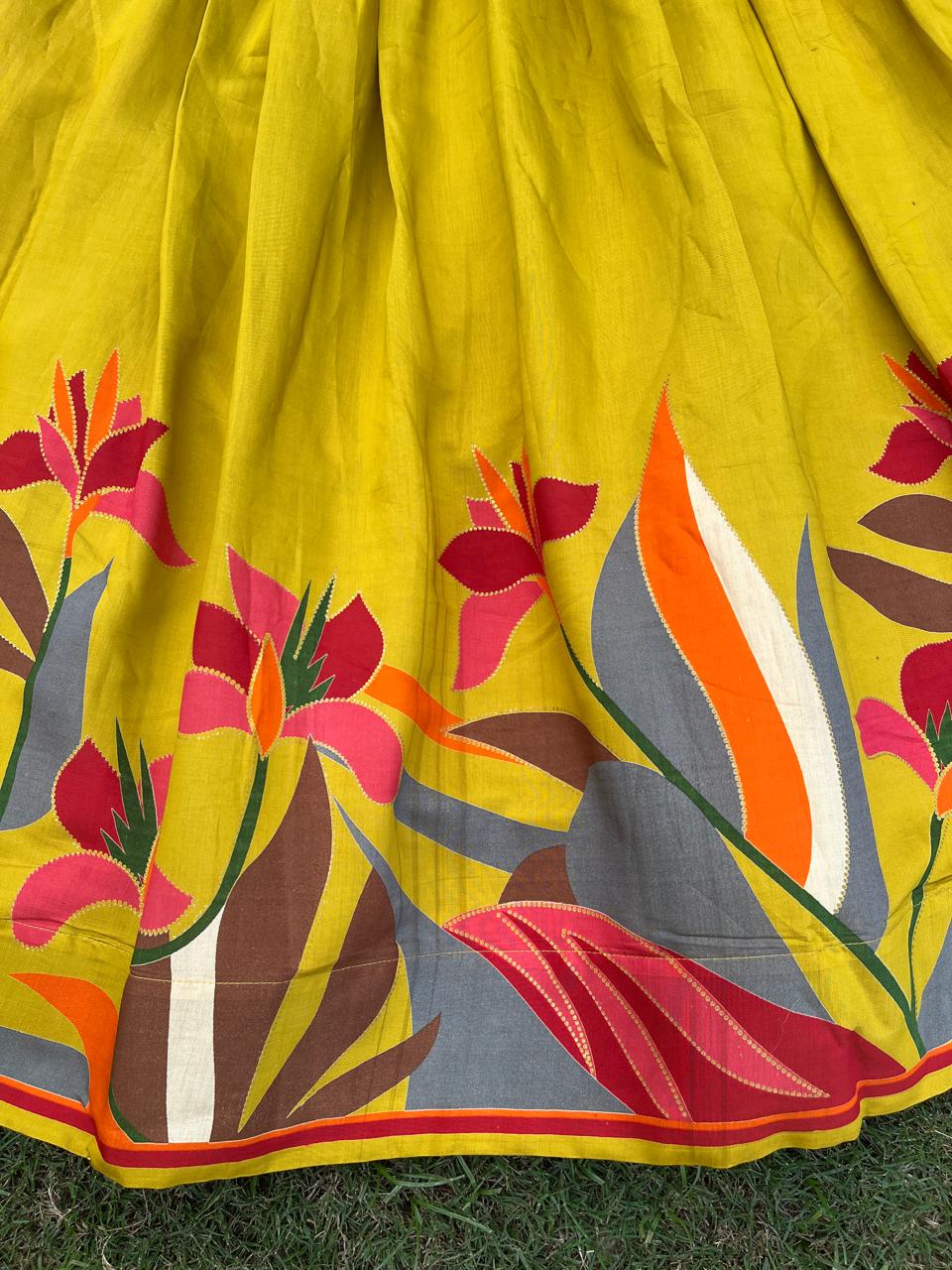 Chanderi Viscose Floral Rumi Yellow Floral Lehenga