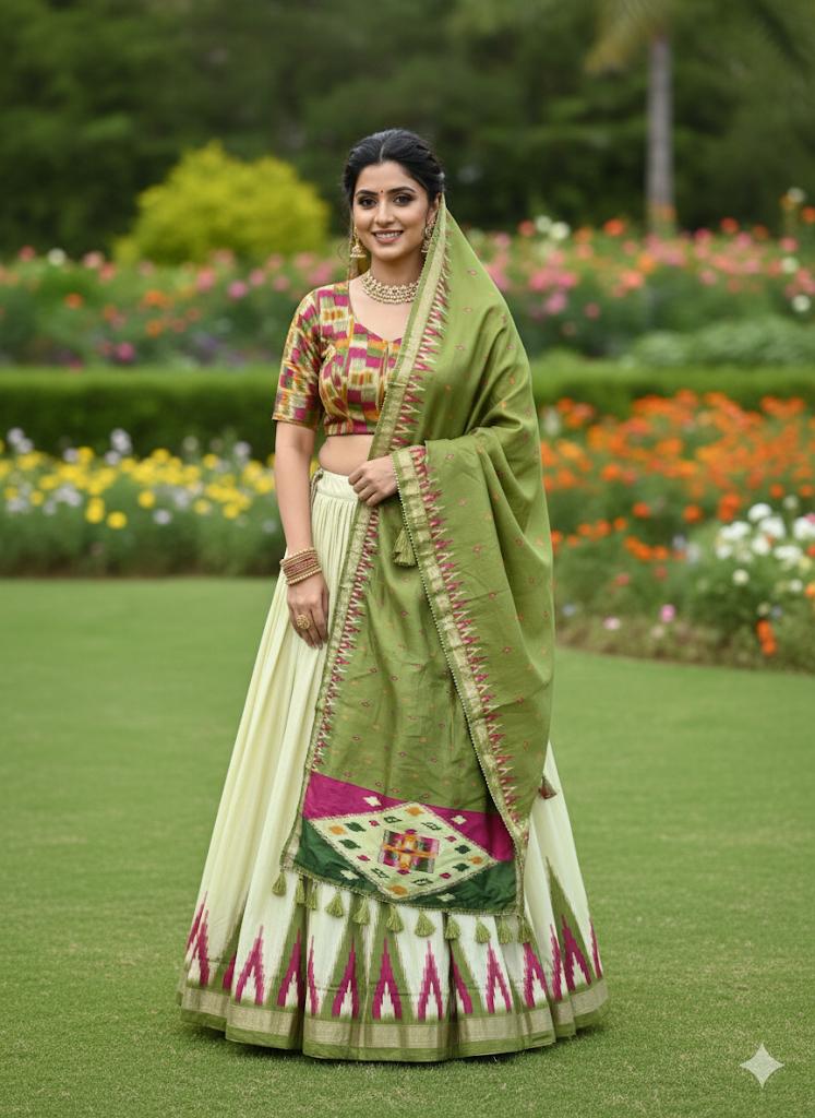 Tussar Silk Green Taru Festive Lehenga