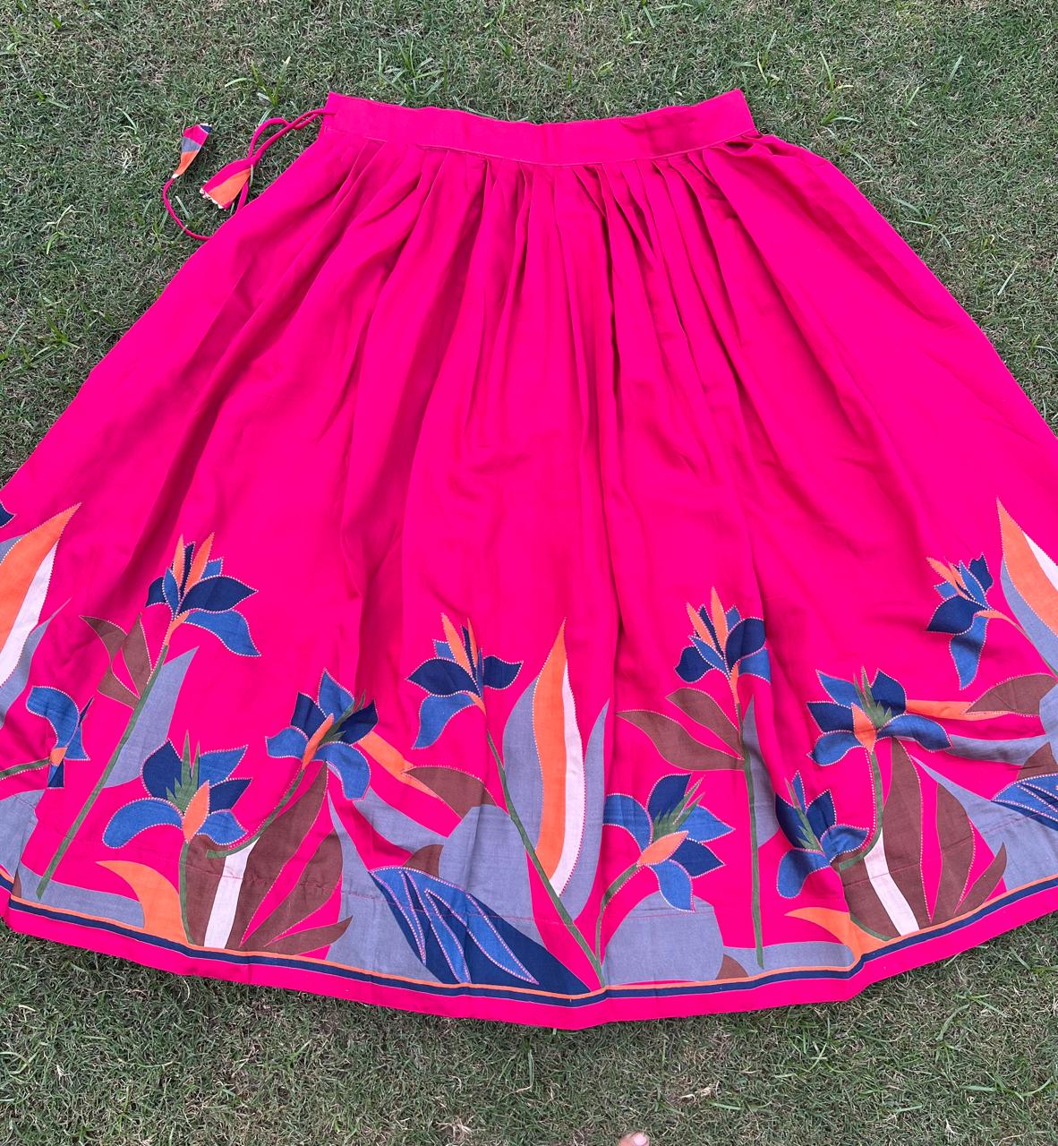 Chanderi Viscose Vinni Hot Pink Printed Lehenga