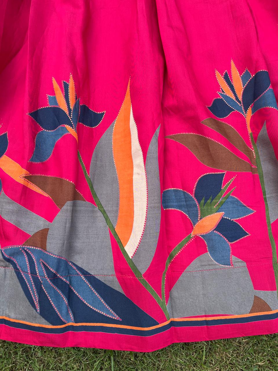 Chanderi Viscose Vinni Hot Pink Printed Lehenga