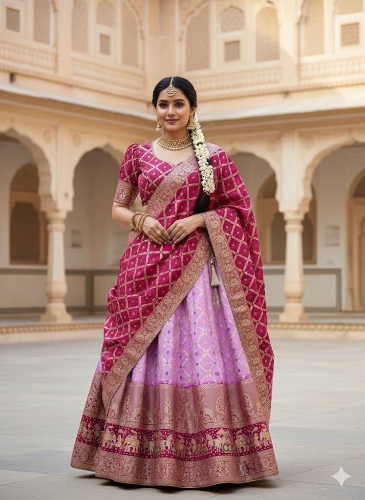 Banarasi Dola Silk Pink Bela Wedding Lehenga