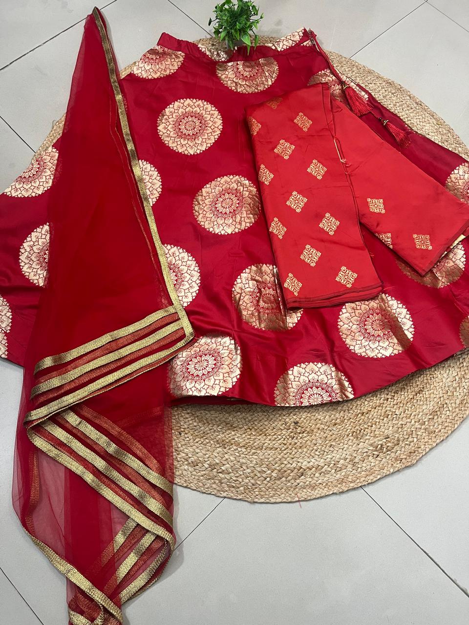 Red Ranu Silk Festive Lehenga