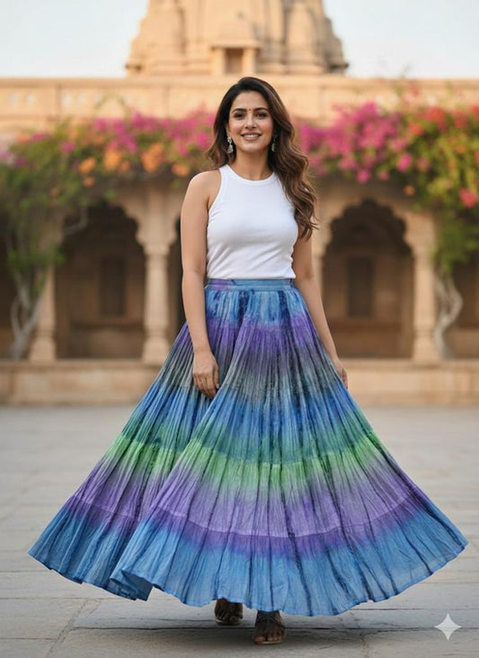 Tie Dye Multicolor Blue Purple Indian Skirt