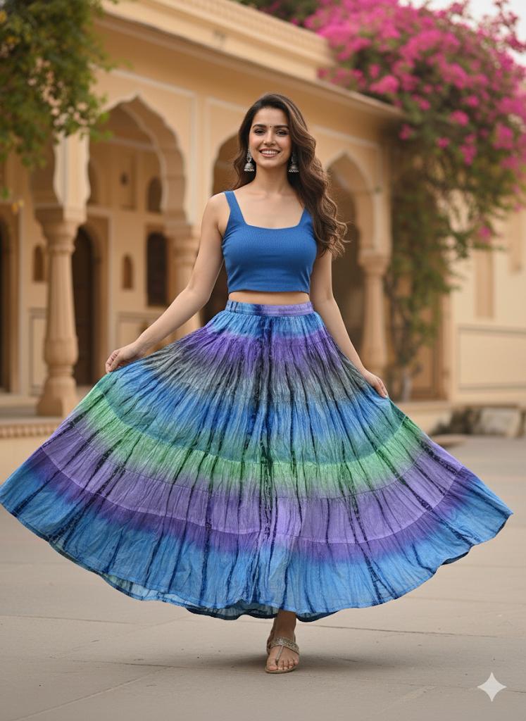 Tie Dye Multicolor Blue Purple Indian Skirt