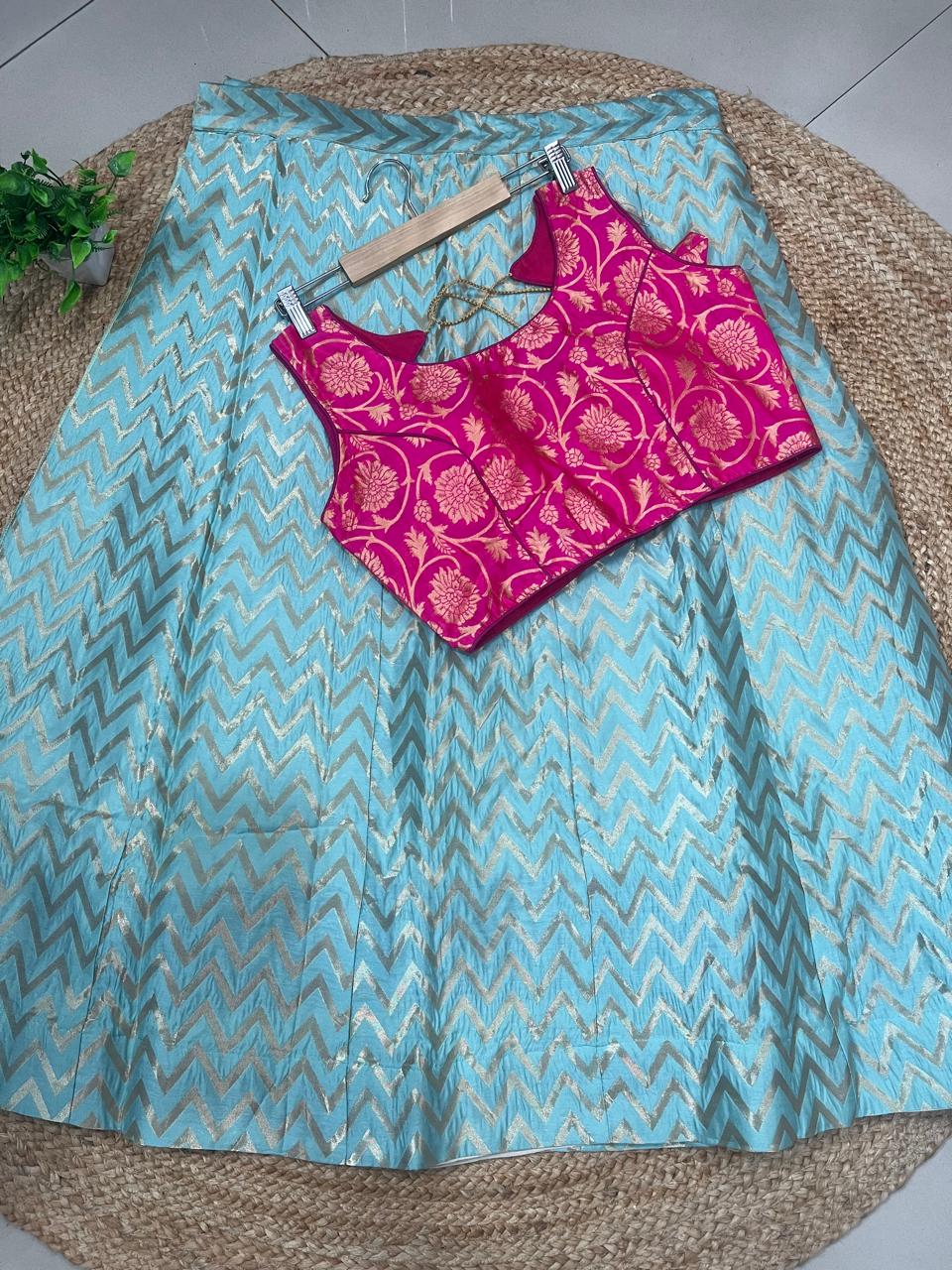 Fuchsia Turquoise Silk Kanchi Festive Lehenga