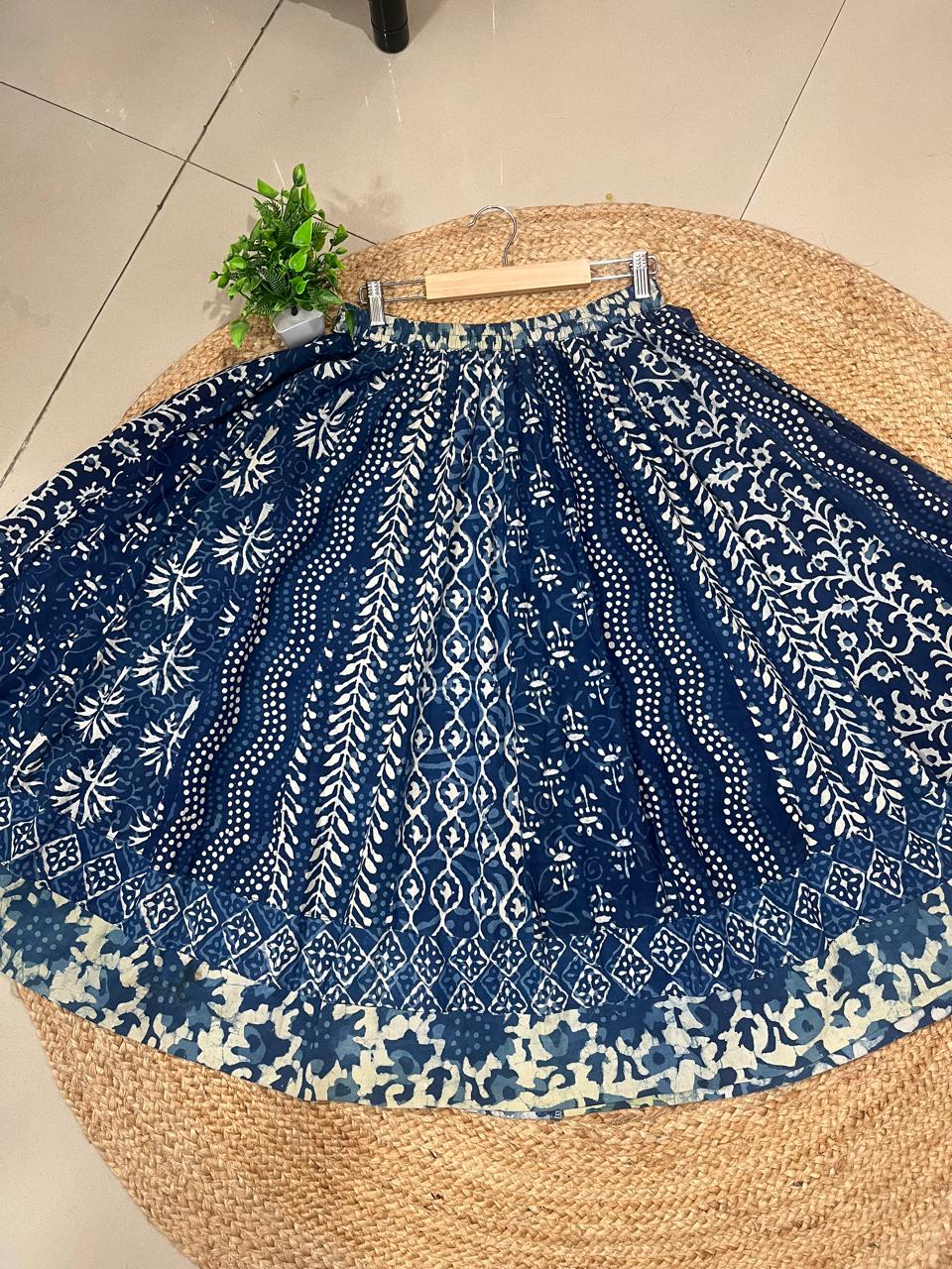 Block Print Panel Cotton Blue Malti Indian Skirt