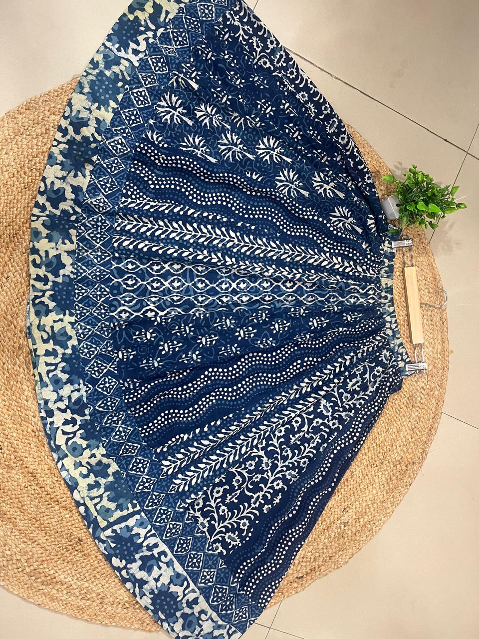 Block Print Panel Cotton Blue Malti Indian Skirt