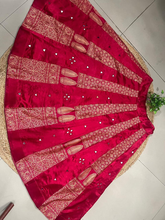 Mashru Silk Red Mirror Kanchi Indian Skirt