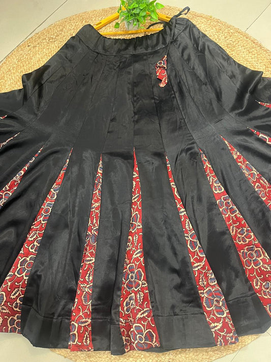 Mashru Silk Black Ajrakh Surili Indian Skirt