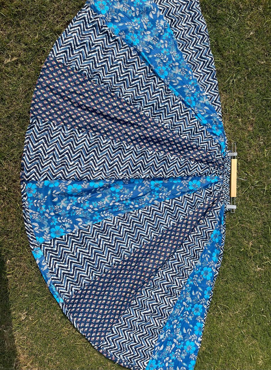 Blue Black Cotton Panel Namita Indian Skirt