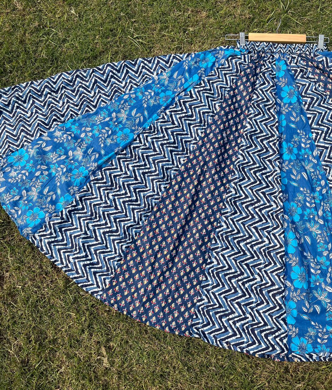 Blue Black Cotton Panel Namita Indian Skirt