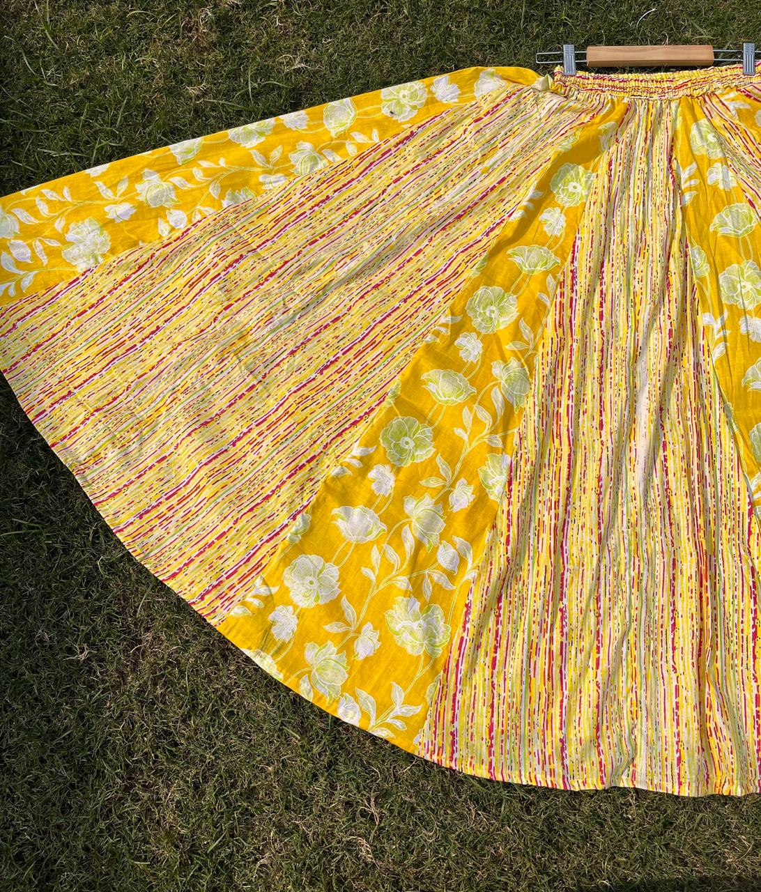 Yellow Cotton Panel Shubhi Indian Skirt
