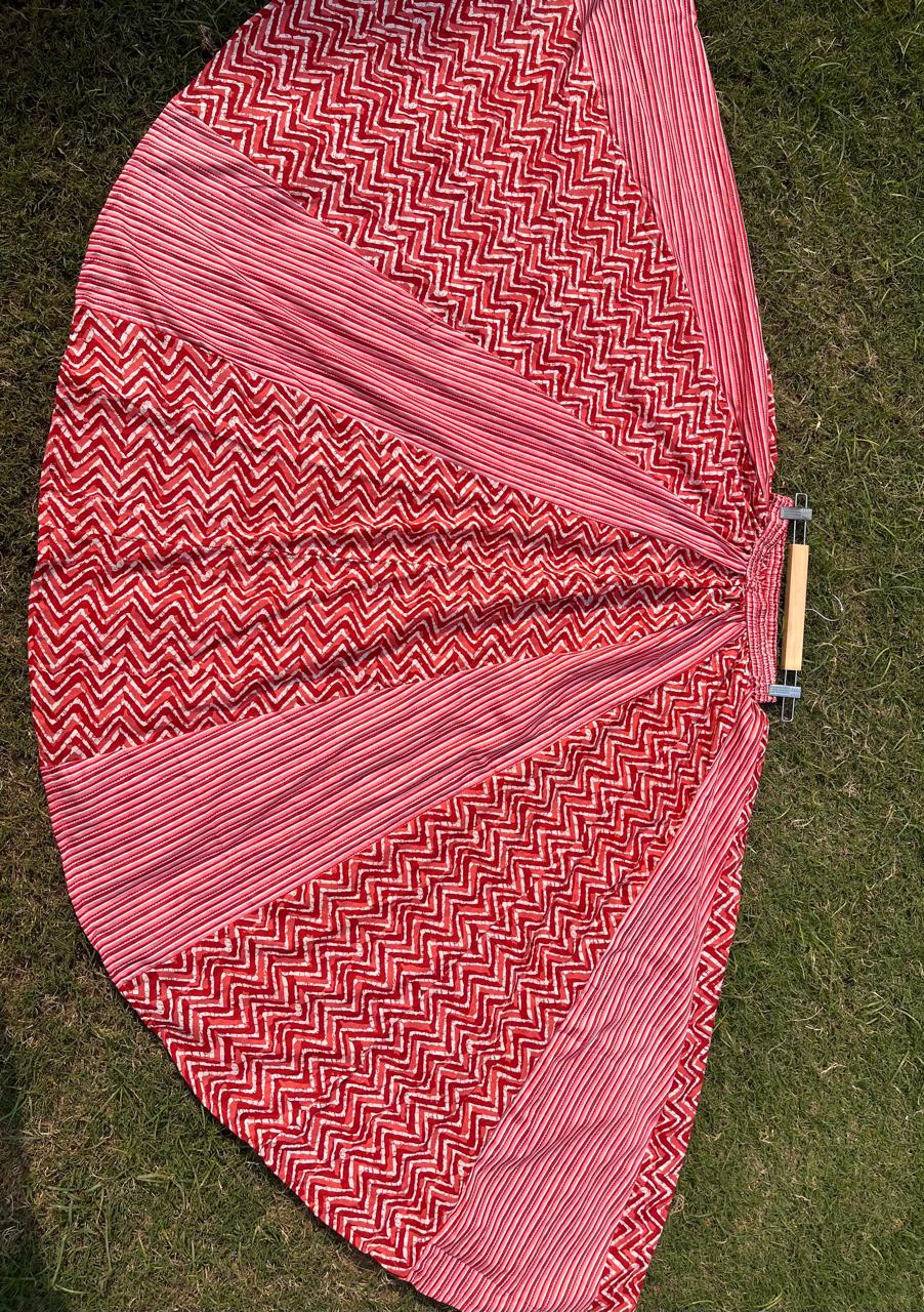 Red Cotton Panel Namita Indian Skirt