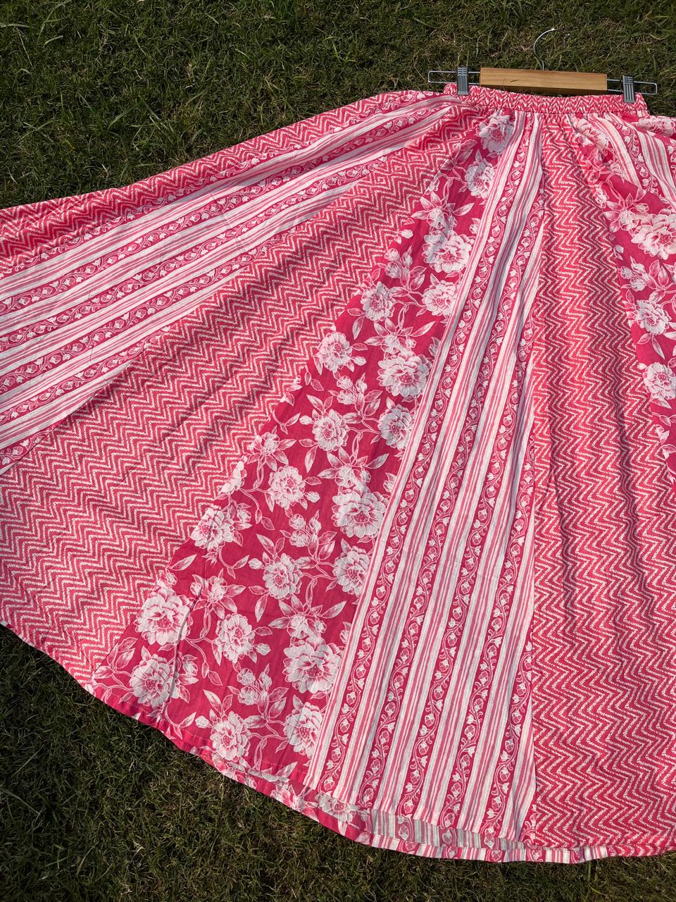Pink Cotton Panel Surekha Indian Skirt
