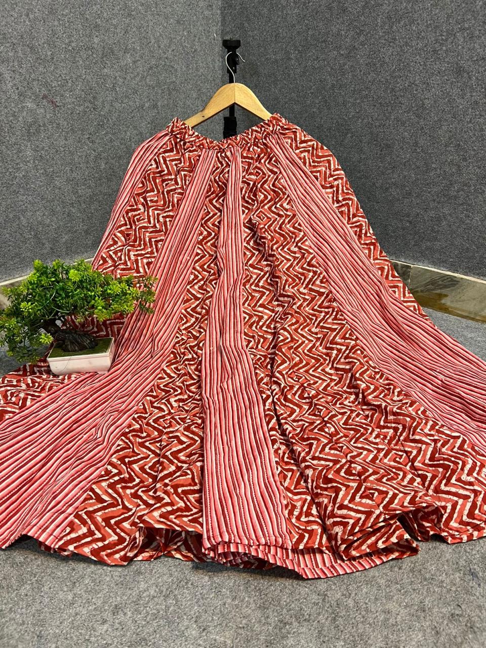 Red Cotton Panel Namita Indian Skirt