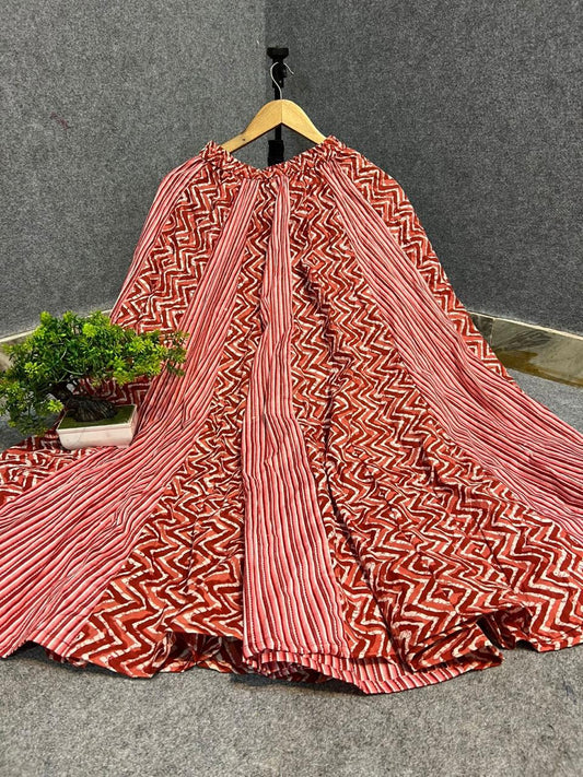 Red Cotton Panel Namita Indian Skirt