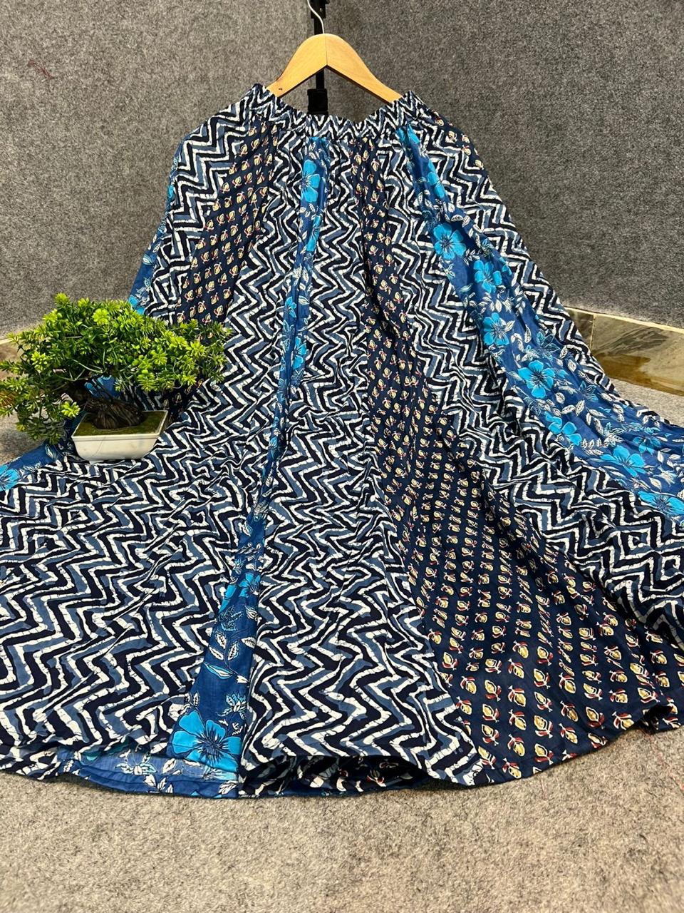 Blue Black Cotton Panel Namita Indian Skirt