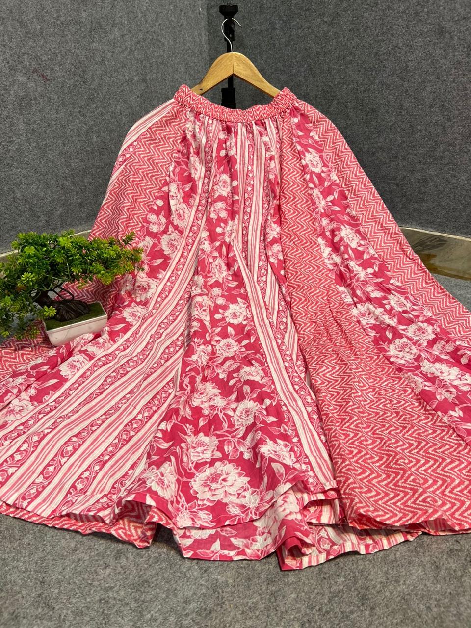 Pink Cotton Panel Surekha Indian Skirt
