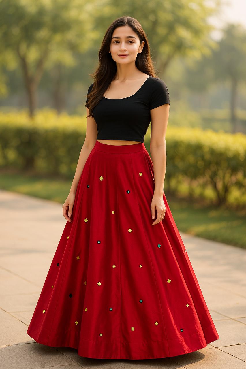 Mashru Silk Chetna Mirror Indian Skirt