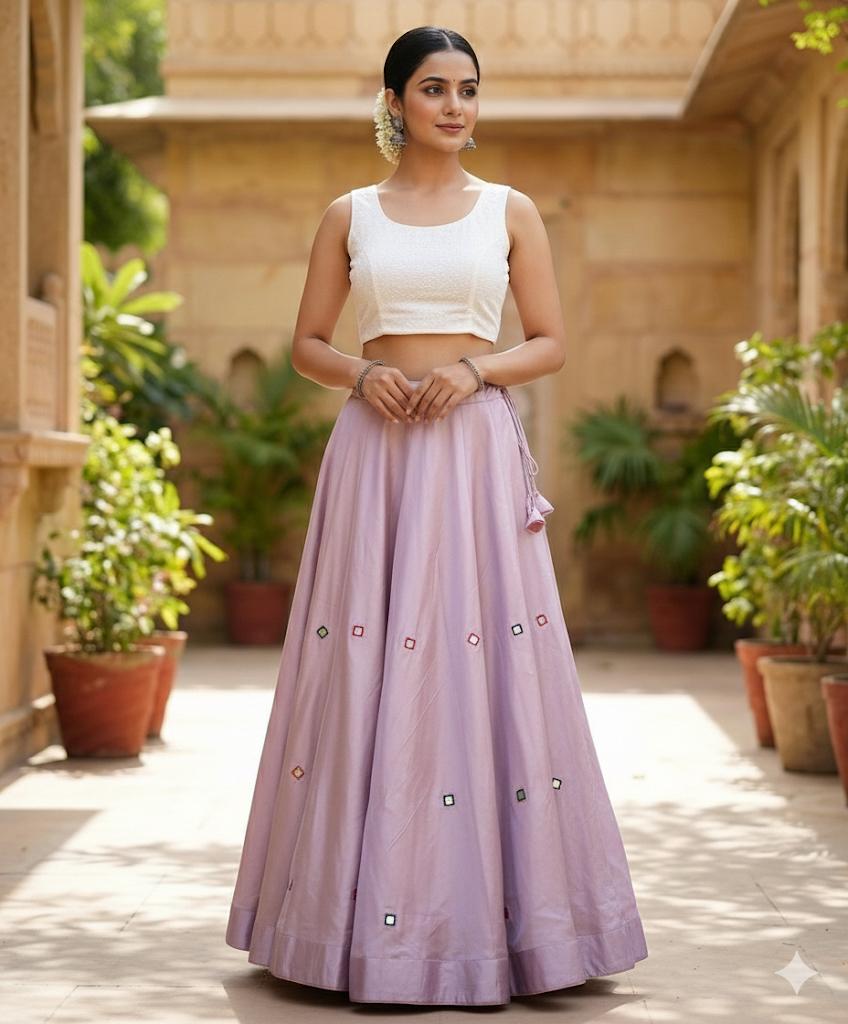 Mashru Silk Lavender Lolo Mirror Indian Skirt