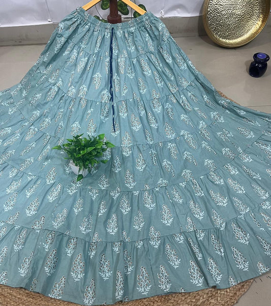 Tiered Cotton Blue Manushi Indian Skirt