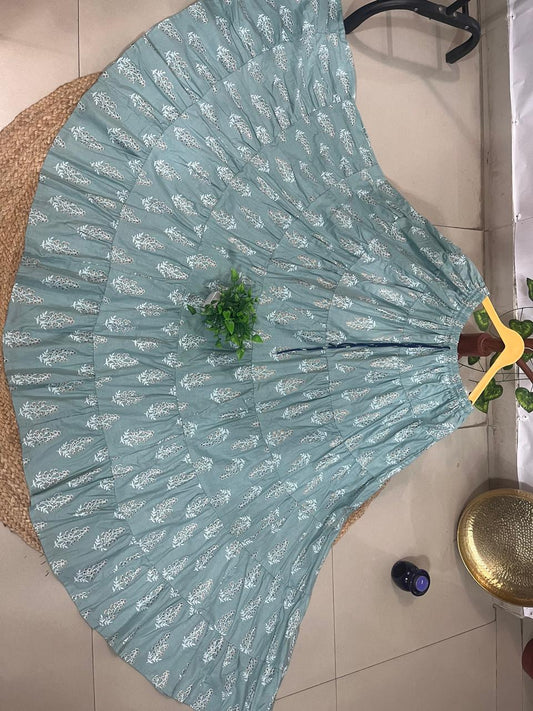 Tiered Cotton Blue Manushi Indian Skirt