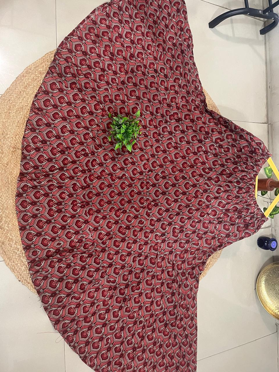 Tiered Cotton Maroon Malini Indian Skirt