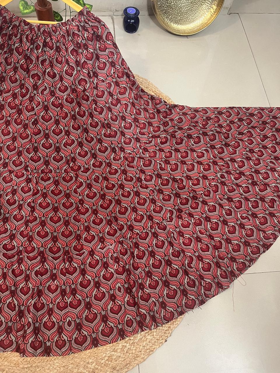 Tiered Cotton Maroon Malini Indian Skirt