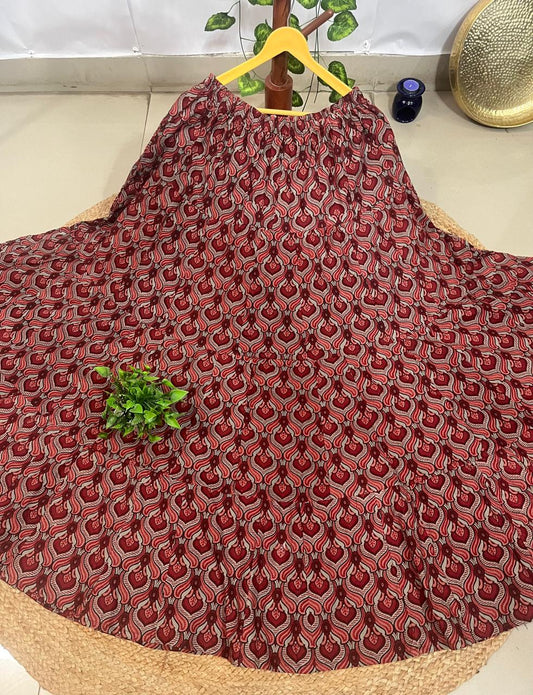 Tiered Cotton Maroon Malini Indian Skirt