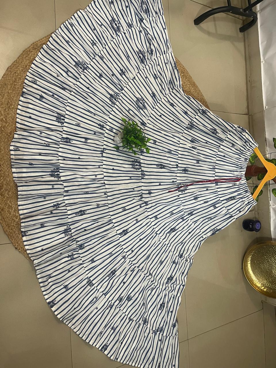 Tiered Cotton White Krishna Indian Skirt