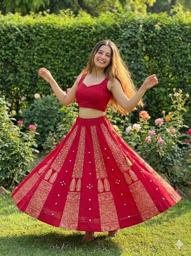 Mashru Silk Red Mirror Kanchi Indian Skirt