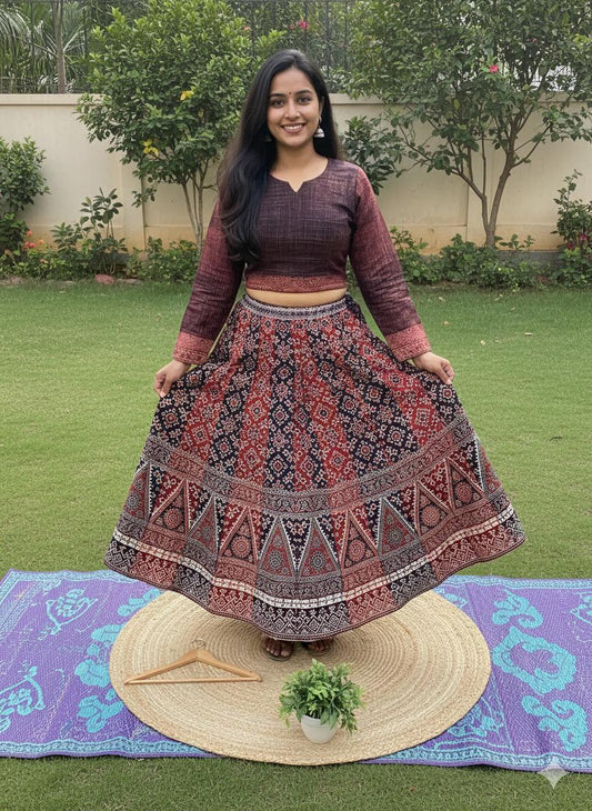 Mashru Silk Manika Panel Indian Skirt