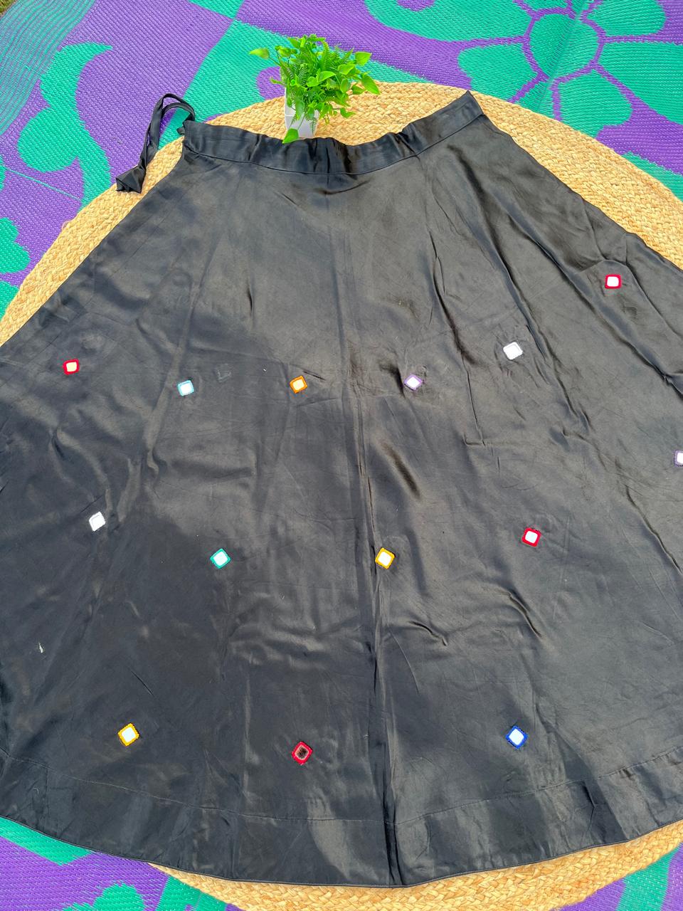 Mashru Silk Black Ruchika Mirror Indian Skirt