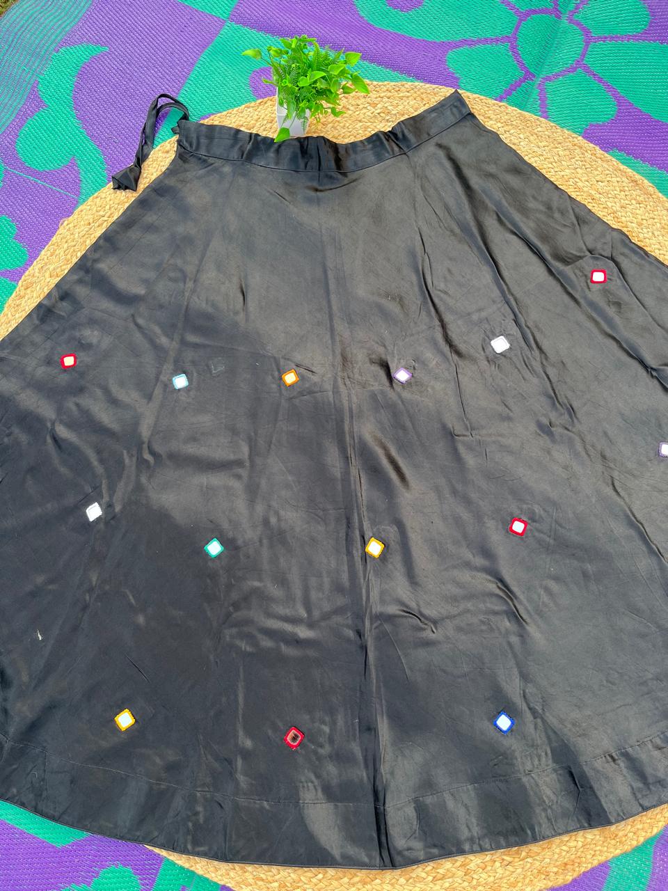 Mashru Silk Black Ruchika Mirror Indian Skirt
